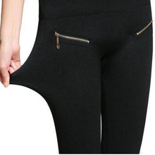 Load image into Gallery viewer, Leggings Pure Black High Waist Shaping Pants Micro Elastic Buttons Rhinestones Zippers 3styles Optional High Waist Leggings