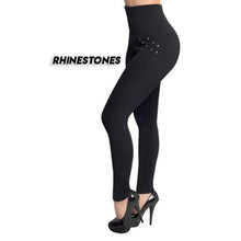 Load image into Gallery viewer, Leggings Pure Black High Waist Shaping Pants Micro Elastic Buttons Rhinestones Zippers 3styles Optional High Waist Leggings