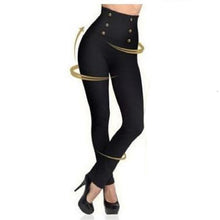 Load image into Gallery viewer, Leggings Pure Black High Waist Shaping Pants Micro Elastic Buttons Rhinestones Zippers 3styles Optional High Waist Leggings