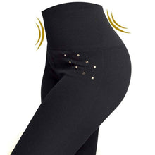 Load image into Gallery viewer, Leggings Pure Black High Waist Shaping Pants Micro Elastic Buttons Rhinestones Zippers 3styles Optional High Waist Leggings