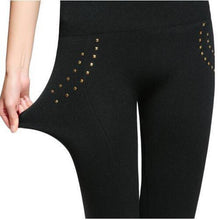 Load image into Gallery viewer, Leggings Pure Black High Waist Shaping Pants Micro Elastic Buttons Rhinestones Zippers 3styles Optional High Waist Leggings