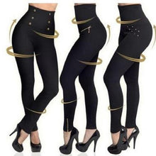 Load image into Gallery viewer, Leggings Pure Black High Waist Shaping Pants Micro Elastic Buttons Rhinestones Zippers 3styles Optional High Waist Leggings